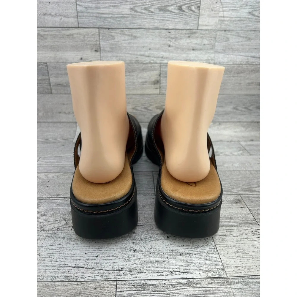 Clarks Black Leather Embossed Floral Wedge‎ Slide Sandals Women 10M